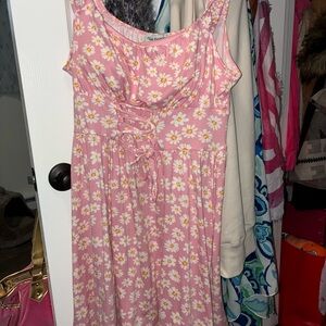 Almost Famous Pink Floral Lace-Up Sundress